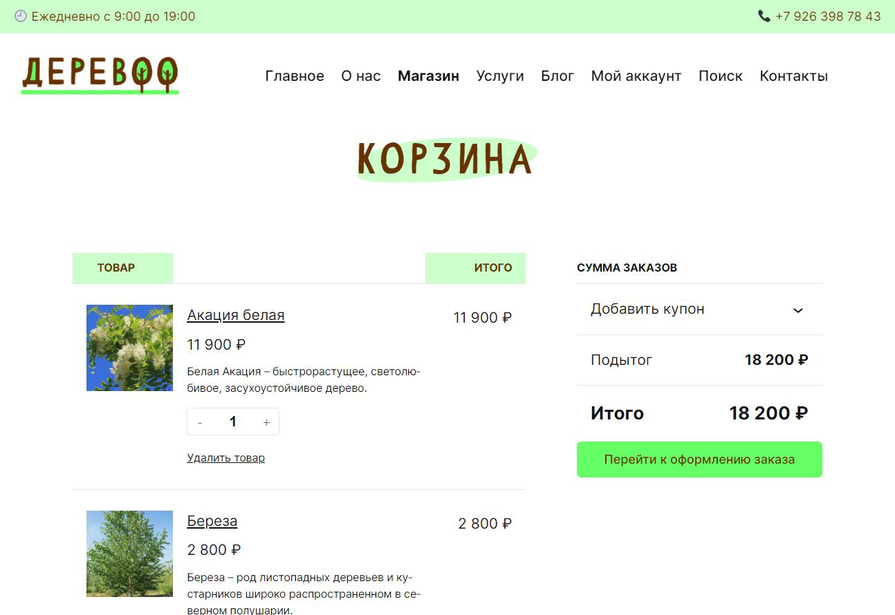 Страница корзины